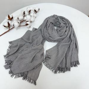 White and Black Striped and Plaid Scarf