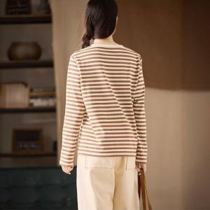 Long Sleeves Crew Neck Cotton Striped T-shirt