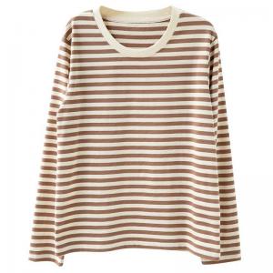 Long Sleeves Crew Neck Cotton Striped T-shirt