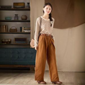 Long Sleeves Crew Neck Cotton Striped T-shirt
