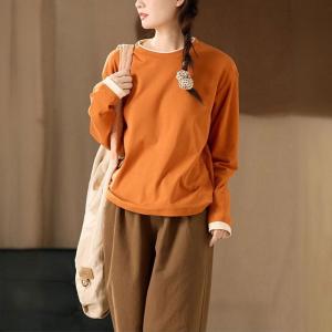 Contrast Color Cozy Orange Fleeced Oversized T-shirt