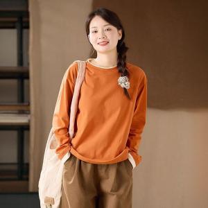 Contrast Color Cozy Orange Fleeced Oversized T-shirt