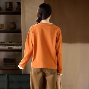 Contrast Color Cozy Orange Fleeced Oversized T-shirt