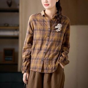 Preppy Style Yellow Gingham Shirt for Women