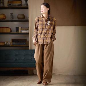 Preppy Style Yellow Gingham Shirt for Women