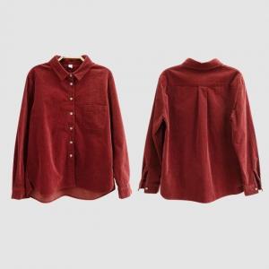 Wine Red Polo Neck Corduroy Ladies Shirt