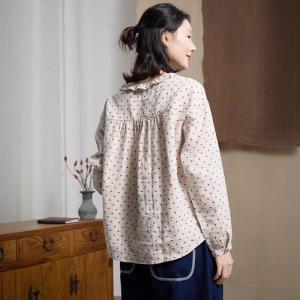 Red Polka Dots Linen Peasant Blouse