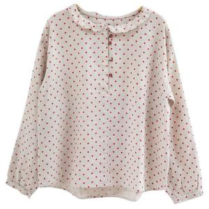 Red Polka Dots Linen Peasant Blouse