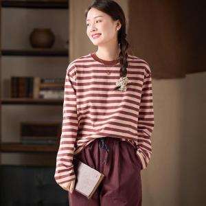 Cartoon Cat Patchwork Striped Lazy Day Tee