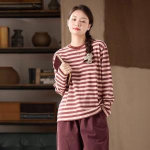 Cartoon Cat Patchwork Striped Lazy Day Tee