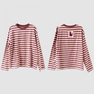 Cartoon Cat Patchwork Striped Lazy Day Tee