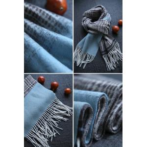 Winter Woolen Blue and Houndstooth Scarf