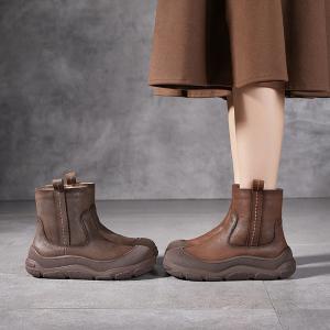 Wool Lining Cowhide Platform Boots for Women
