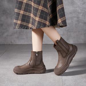 Wool Lining Cowhide Platform Boots for Women