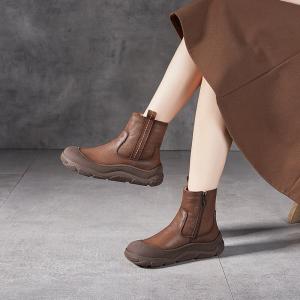 Wool Lining Cowhide Platform Boots for Women