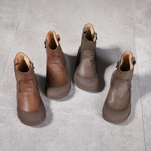 Wool Lining Cowhide Platform Boots for Women