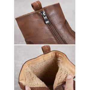 Wool Lining Cowhide Platform Boots for Women