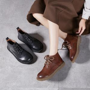 British Style Tied Leather Ankle Martin Boots
