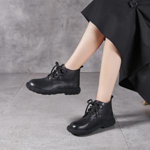 British Style Tied Leather Ankle Martin Boots