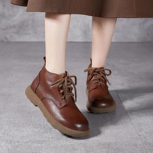 British Style Tied Leather Ankle Martin Boots