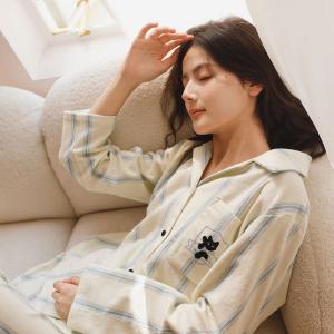 Cartoon Black Cat Blue Stripes Cotton Pajamas Sets