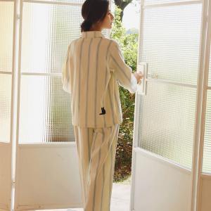 Cartoon Black Cat Blue Stripes Cotton Pajamas Sets