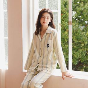 Cartoon Black Cat Blue Stripes Cotton Pajamas Sets