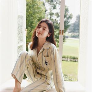 Cartoon Black Cat Blue Stripes Cotton Pajamas Sets