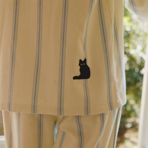 Cartoon Black Cat Blue Stripes Cotton Pajamas Sets