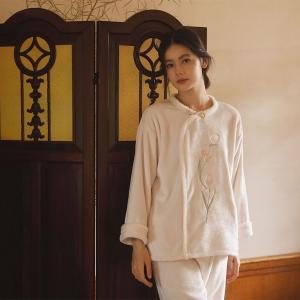 Winter Tulip Embroidery Eastern Pink Flannel Homewear