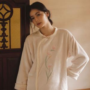 Winter Tulip Embroidery Eastern Pink Flannel Homewear