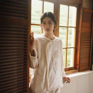 Winter Tulip Embroidery Eastern Pink Flannel Homewear
