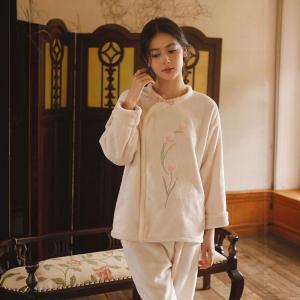 Winter Tulip Embroidery Eastern Pink Flannel Homewear