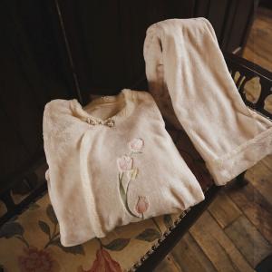 Winter Tulip Embroidery Eastern Pink Flannel Homewear