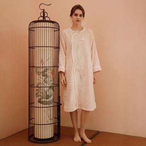 Pankou and Tulip Embroidery Pink Flannel Night Dress