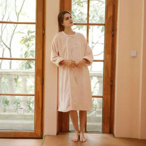 Pankou and Tulip Embroidery Pink Flannel Night Dress