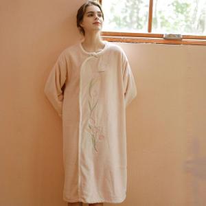 Pankou and Tulip Embroidery Pink Flannel Night Dress