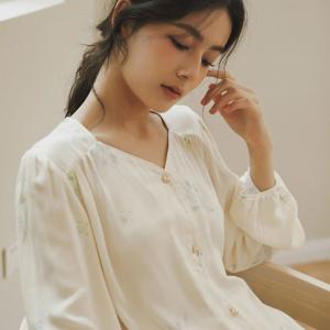 Beads Buttons Printed Long Loungewear Sets