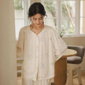 Beads Buttons Printed Long Loungewear Sets