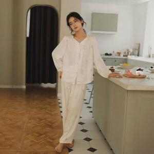 Beads Buttons Printed Long Loungewear Sets