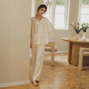 Beads Buttons Printed Long Loungewear Sets