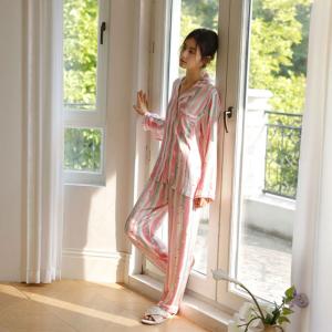 Colorful Striped Silky Pink Long Pajamas Sets