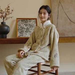 Cheongsam Collar Winter Fleeced Elegant Nightgowns Sets
