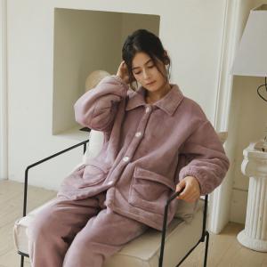Fleeced Lined Polo Neck Winter Oversized Pajamas Sets