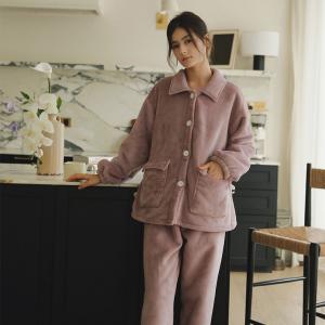 Fleeced Lined Polo Neck Winter Oversized Pajamas Sets
