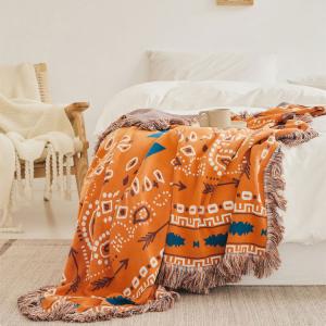 Boho Style Totem Patterned Tassel Camping Blanket