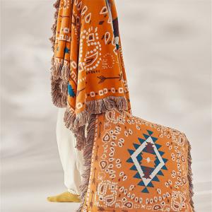 Boho Style Totem Patterned Tassel Camping Blanket