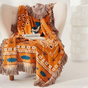Boho Style Totem Patterned Tassel Camping Blanket
