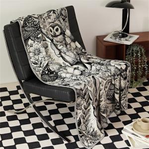 Animals Patterned Black Knitted Blanket Throw
