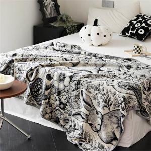 Animals Patterned Black Knitted Blanket Throw